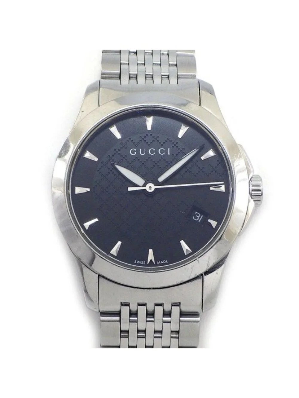 Gucci Watch Timeless 126.5 Diamante Black Dial Date Luminous Hand SS Quartz